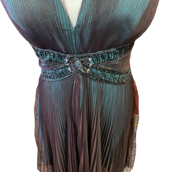 Badgley Mischka Halter Beaded Embroidery Pleated Tulle Silk Formal Dress-Size 10 - Picture 4 of 16